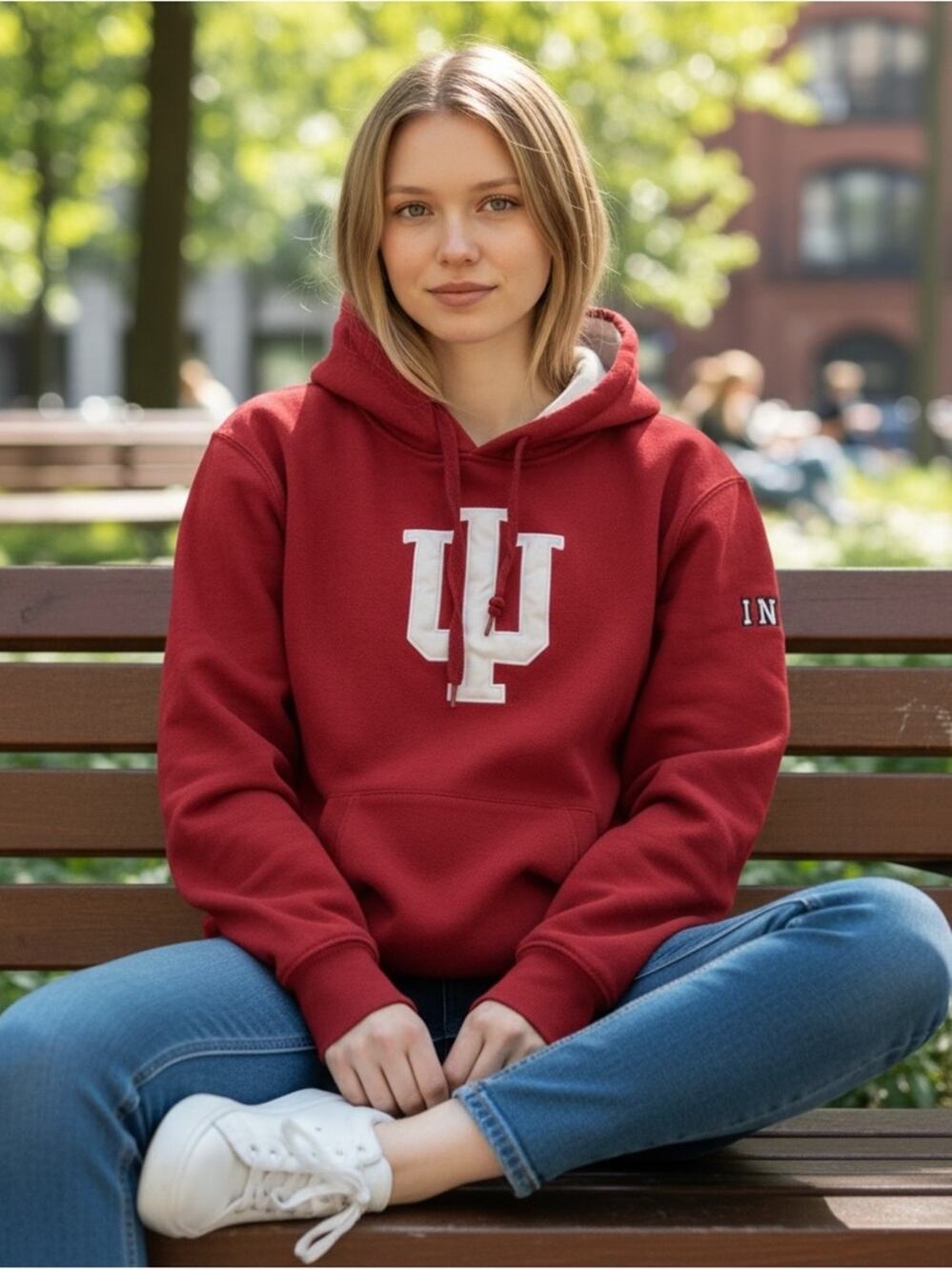 INDIANA Women’s Medium Red Embroidered Hoodie Sweatshirt
